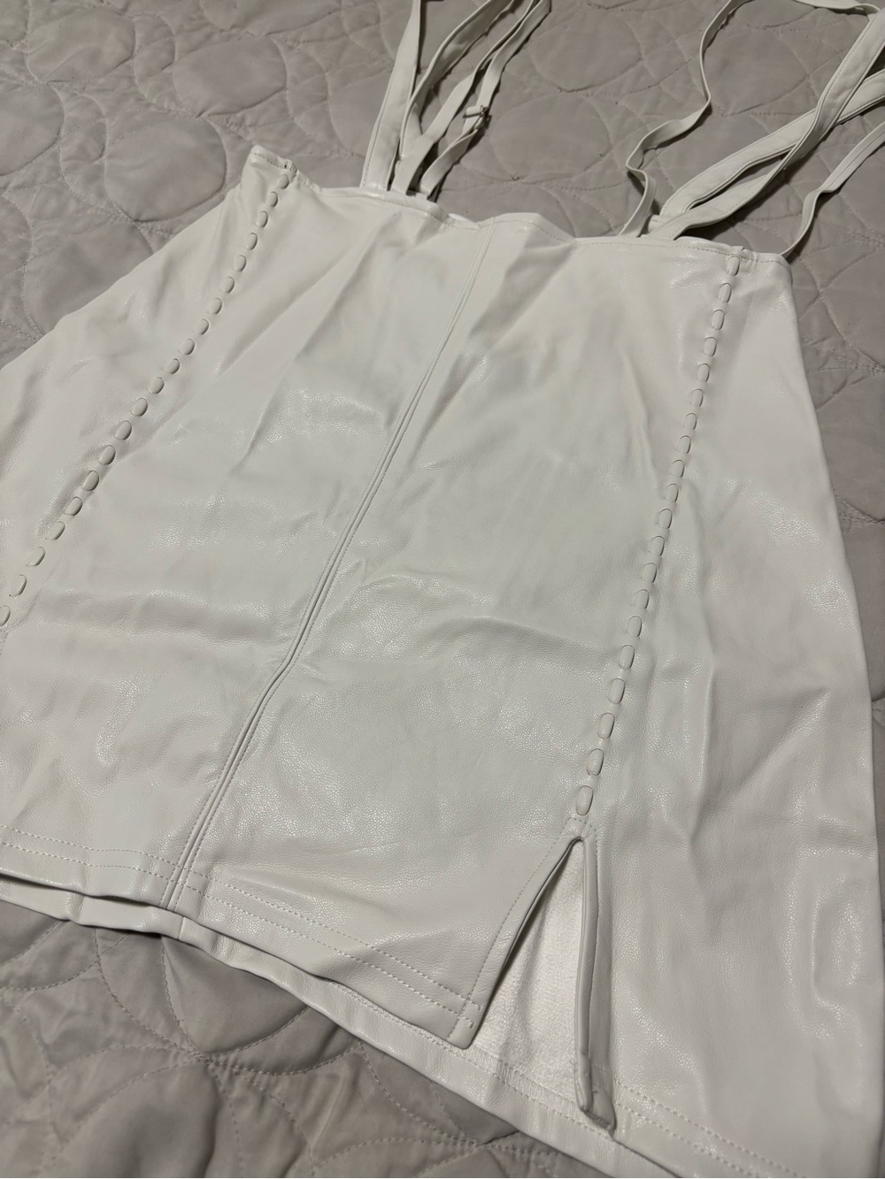 Maniere De Voir White Faux Leather Mini Skirt